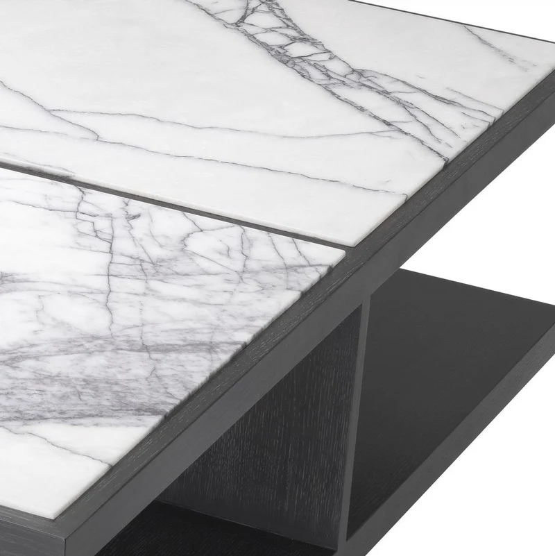 Casa Padrino Luxus Couchtisch Weiß / Lila / Anthrazitgrau 120 x 120 x H. 35 cm - Moderner Massivholz Wohnzimmertisch mit Marmorplatten - Luxus Qualität