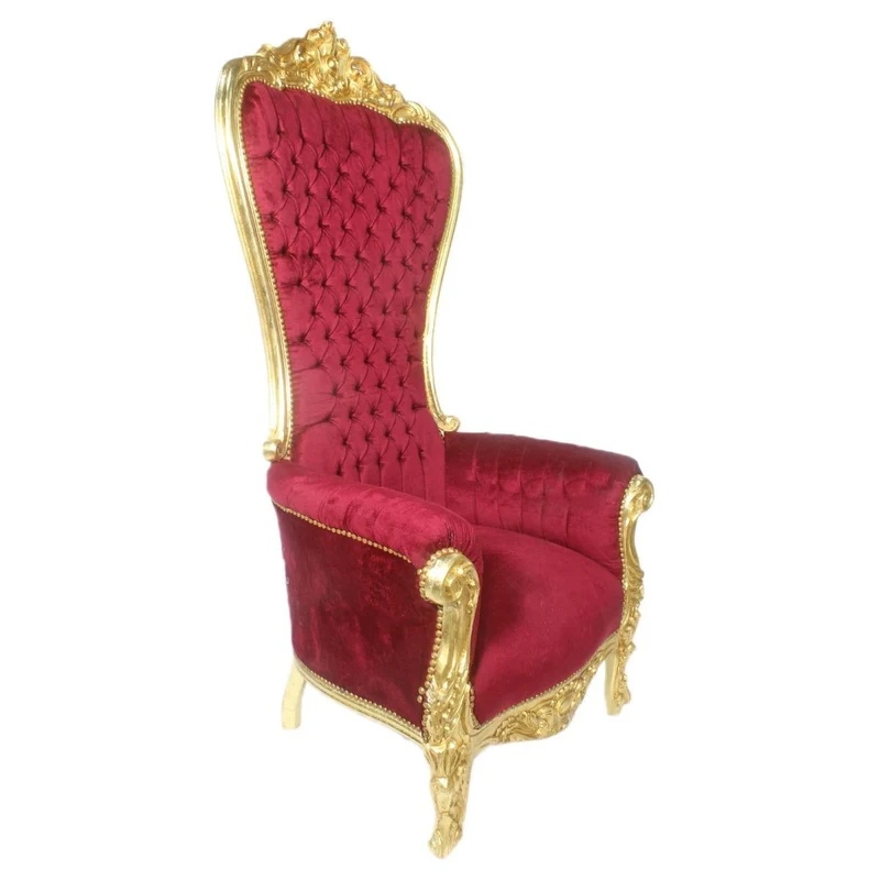 Casa Padrino Barock Thron Sessel Majestic Bordeaux Muster / Gold - Riesensessel -Thron Stuhl Tron