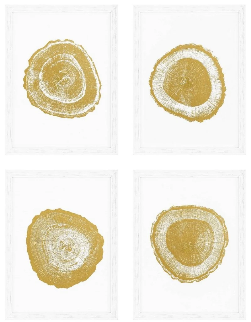 Casa Padrino Luxus Bilder Set Baumscheiben Jahresringe Weiß / Gold 61,5 x H. 82 cm - Kunstdrucke - Wandbilder - Wanddeko - Deko Accessoires