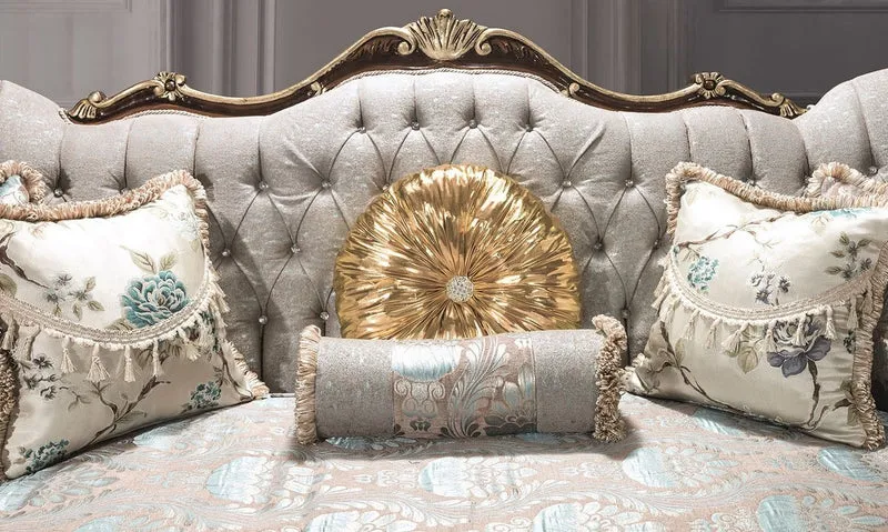 Casa Padrino Luxus Barock Wohnzimmer Sofa mit Glitzersteinen und dekorativen Kissen Silbergrau / Braun / Gold 230 x 85 x H. 120 cm - Barock Möbel