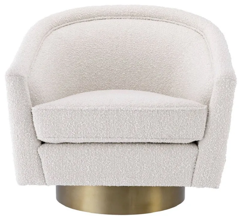 Casa Padrino Luxus Drehsessel Creme / Mattgold 85 x 76 x H. 76 cm - Wohnzimmer Sessel - Wohnzimmermöbel