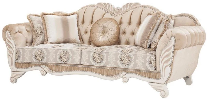 Casa Padrino Luxus Barock Wohnzimmer Set Beige / Weiß - 2 Sofas & 2 Sessel & 1 Hocker - Wohnzimmer Möbel im Barockstil - Edel & Prunkvoll