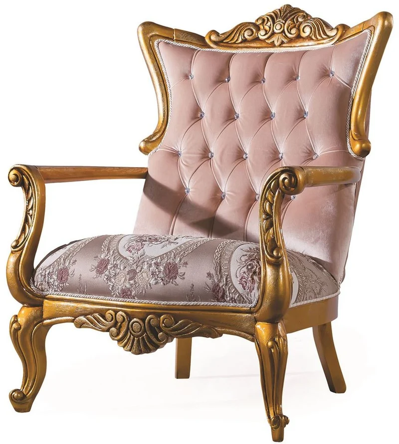 Casa Padrino Luxus Barock Wohnzimmer Set Rosa / Gold - 2 Sofas & 2 Sessel & 1 Couchtisch - Wohnzimmer Möbel - Edel & Prunkvoll
