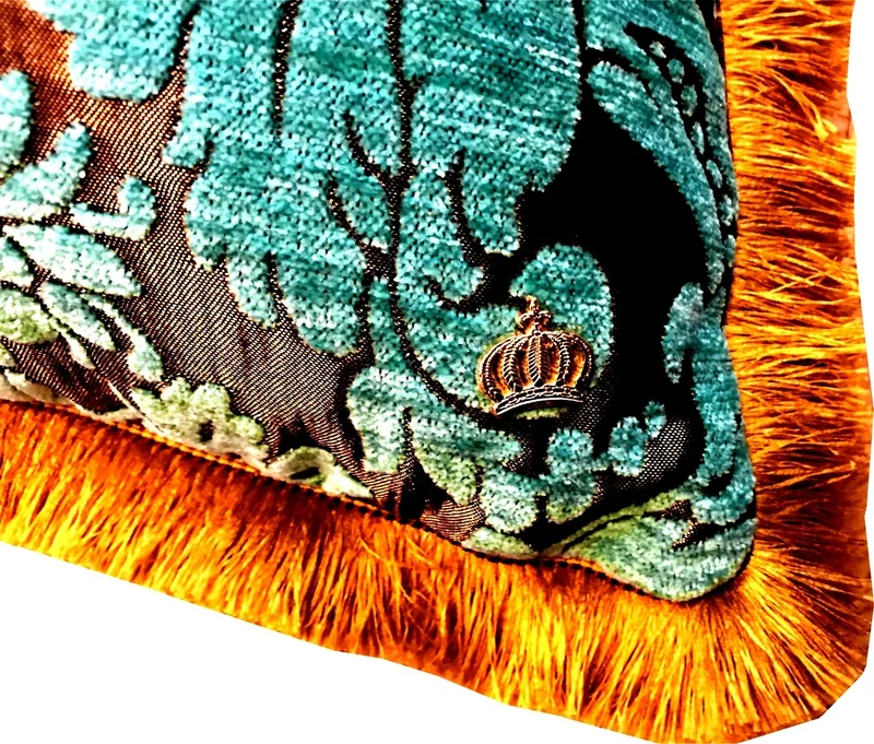 Luxus Kissen Pompöös by Casa Padrino von Harald Glööckler Elegance Collection Barock Muster Türkis / Gold 50 x 50 cm - Luxuskissen