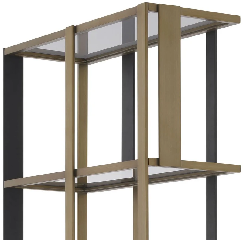 Casa Padrino Luxus Regalschrank Messing / Mattschwarz / Grau 100 x 37 x H. 240,5 cm - Edelstahl Schrank mit 5 Glasregalen - Wohnzimmerschrank - Büroschrank - Luxus Möbel