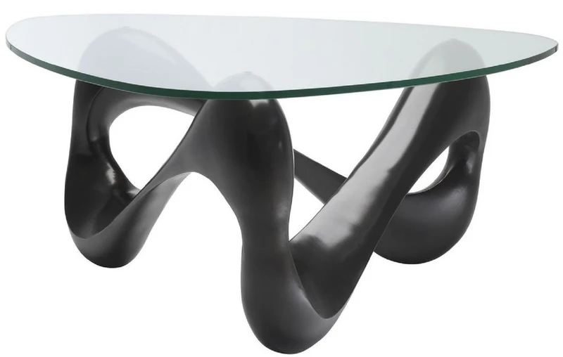 Casa Padrino Designer Couchtisch Bronze 100,5 x 98 x H. 43,5 cm - Wohnzimmertisch mit 3-eckiger Glasplatte - Luxus Möbel