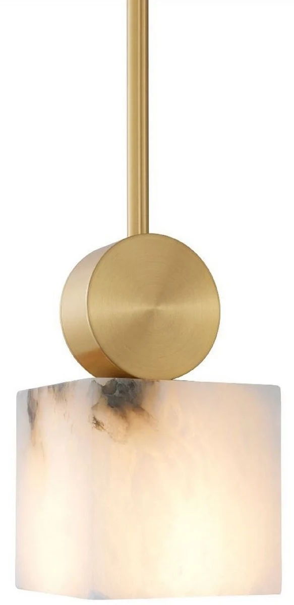 Casa Padrino Luxus Hängeleuchte Alabaster / Messing 12 x 12 x H. 24 cm - Luxus Kollektion
