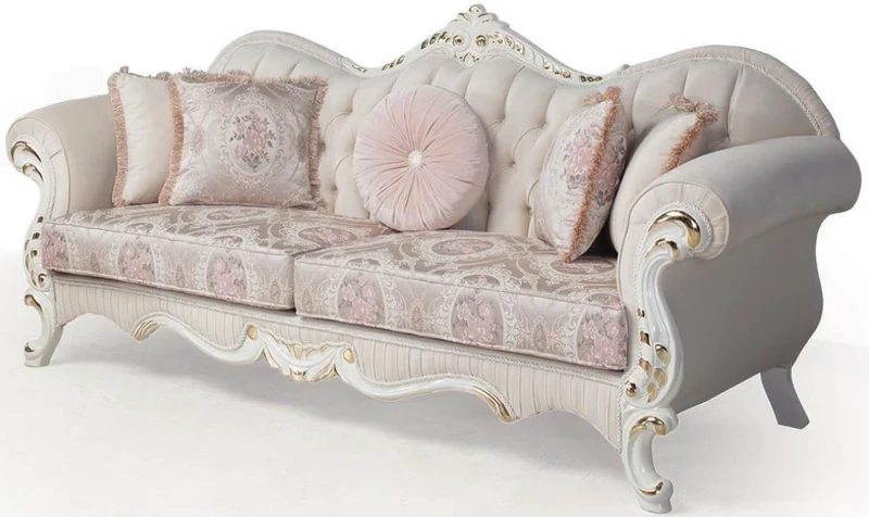Casa Padrino Luxus Barock Sofa Rosa / Weiß / Gold 237 x 90 x H. 99 cm - Wohnzimmer Couch mit dekorativen Kissen - Barockmöbel