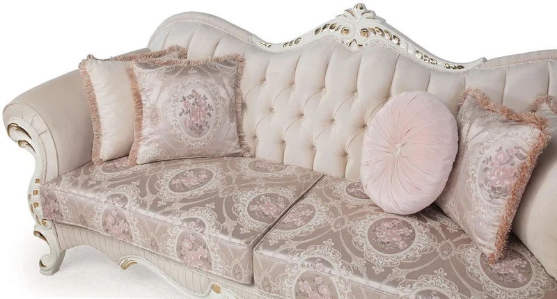 Casa Padrino Luxus Barock Sofa Rosa / Weiß / Gold 237 x 90 x H. 99 cm - Wohnzimmer Couch mit dekorativen Kissen - Barockmöbel