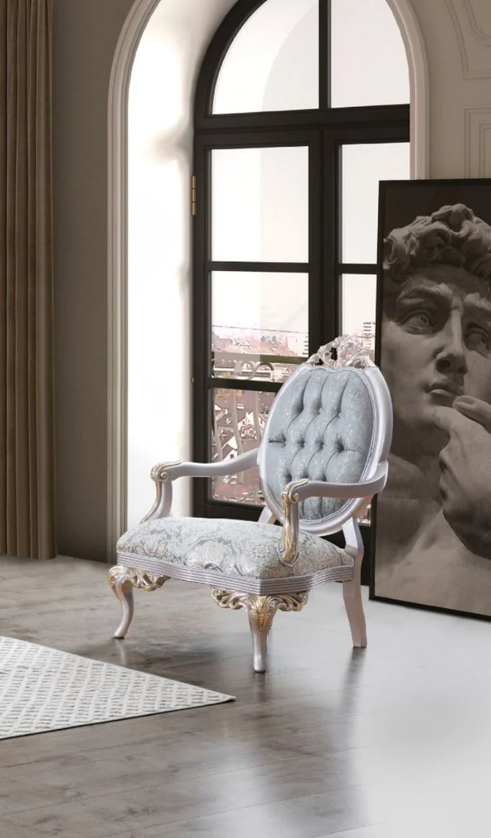 Casa Padrino Luxus Barock Sessel Türkis / Silber / Gold 83 x 82 x H. 119 cm - Edler Wohnzimmer Sessel im Barockstil