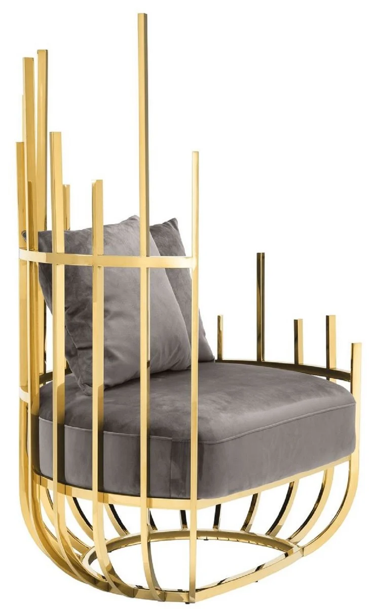 Casa Padrino Designer Sessel linksseitig mit 2 Kissen Grau / Gold 91,5 x 75 x H. 136,5 cm - Designer Wohnzimmer Möbel - Luxus Qualität