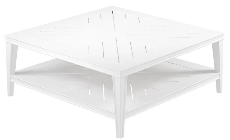Casa Padrino Luxus Couchtisch Weiß 100 x 100 x H. 42 cm - Quadratischer Wohnzimmertisch aus hochwertigen strapazierbarem Aluminium - Gartentisch