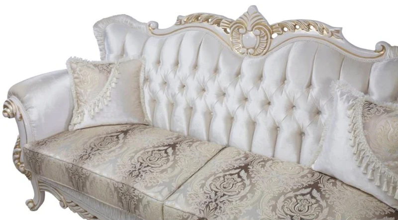 Casa Padrino Luxus Barock Sofa mit dekorativen Kissen Mehrfarbig / Weiß / Gold 237 x 81 x H. 115 cm - Barock Wohnzimmer Möbel