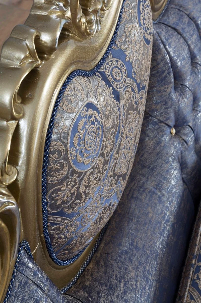 Casa Padrino Luxus Barock Sofa Blau / Gold / Silber 235 x 88 x H. 117 cm - Prunkvolles Wohnzimmer Sofa im Barockstil - Barock Möbel