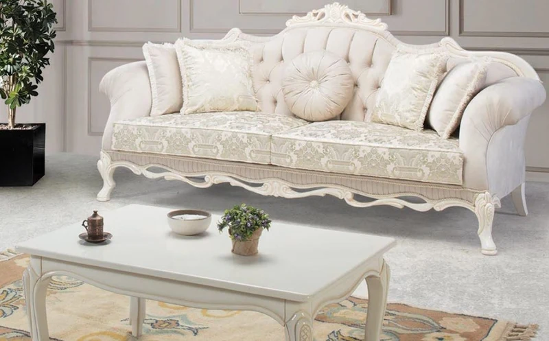 Casa Padrino Luxus Barock Massivholz Couchtisch Weiß / Beige 125 x 50 x H. 55 cm - Wohnzimmertisch im Barockstil
