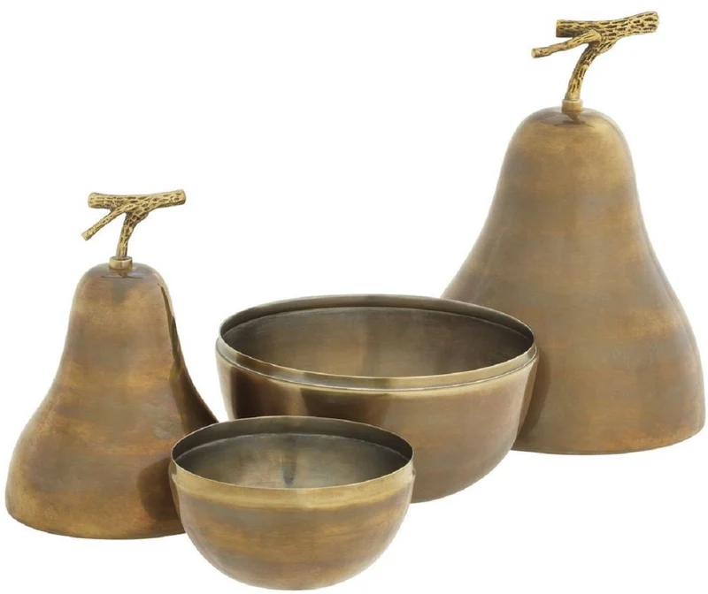 Casa Padrino Luxus Aufbewahrungsboxen Set mit Deckel in Birnenform Vintage Messing - Luxus Deko Accessoires