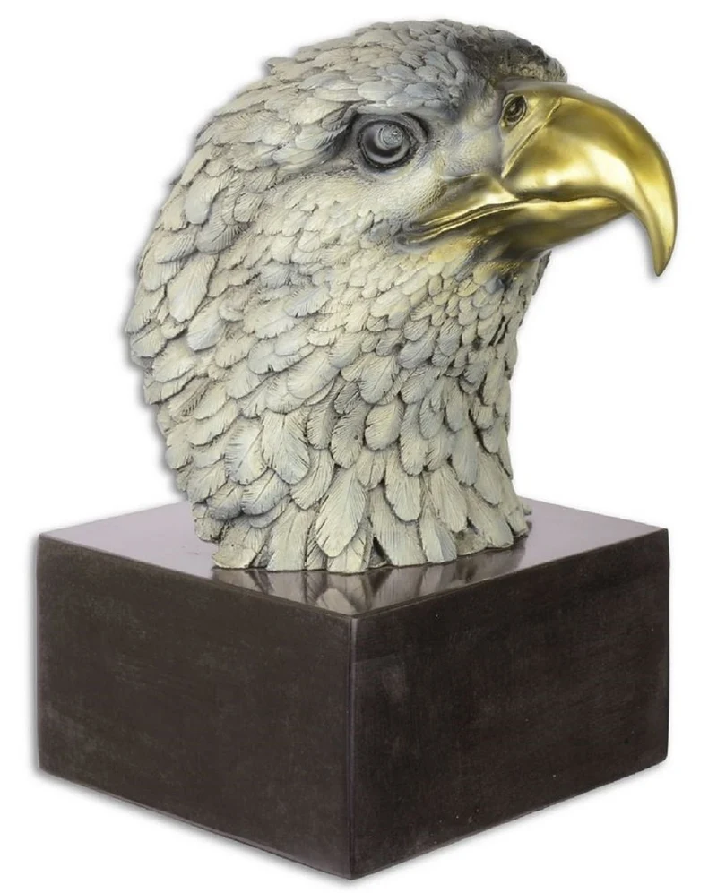 Casa Padrino Luxus Bronze Skulptur Adler Kopf Mehrfarbig / Schwarz 19,6 x 28 x H. 31,3 cm - Bronzefigur mit Marmorsockel - Deko Accessoires