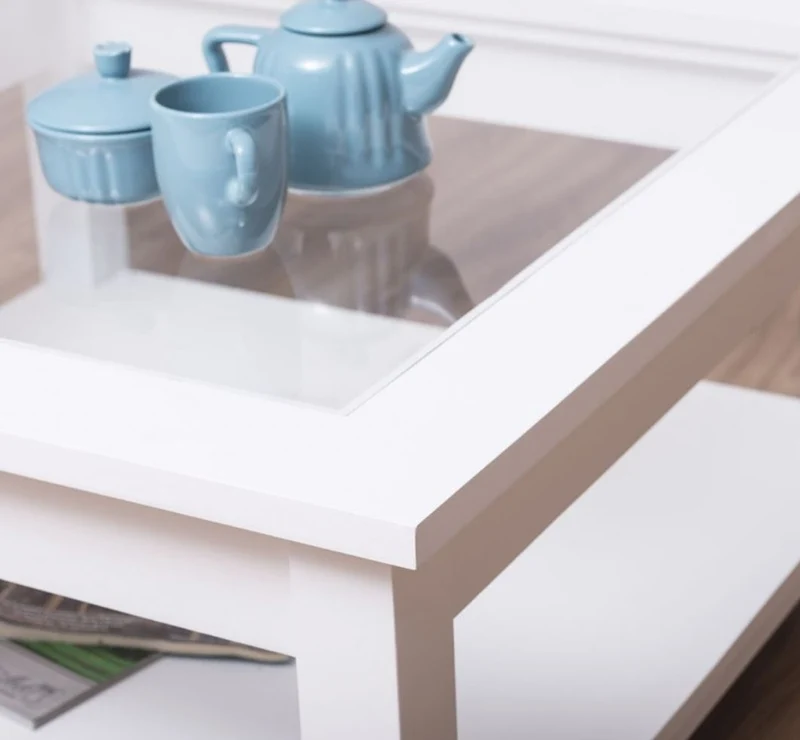 Casa Padrino Landhausstil Couchtisch mit Glasplatte Weiß 90 x 90 x H. 45 cm - Massivholz Wohnzimmertisch - Wohnzimmermöbel im Landhausstil