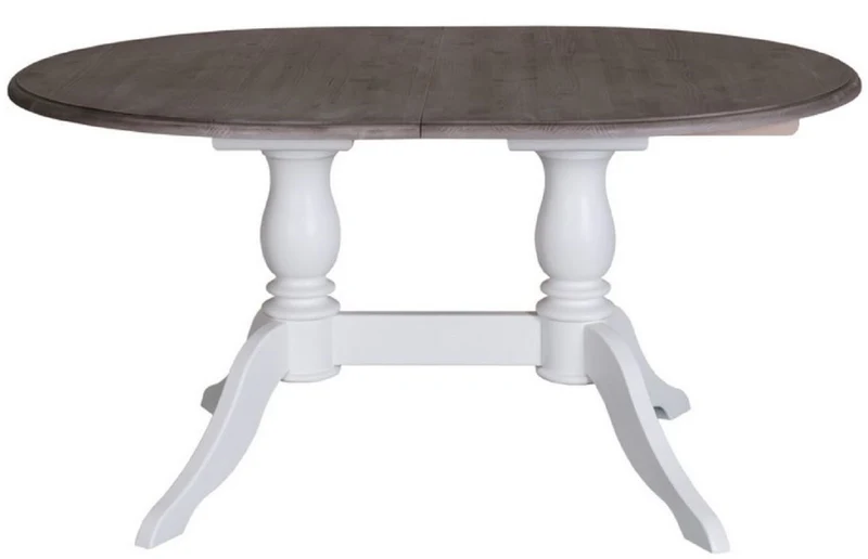 Casa Padrino Landhausstil Esstisch Weiß / Braun 160-230 x 120 x H. 78 cm - Ovaler ausziehbarer Massivholz Küchentisch im Landhausstil