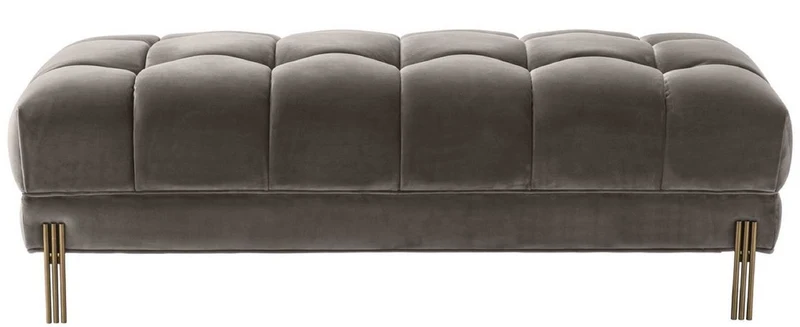 Casa Padrino Luxus Sitzbank Grau / Messingfarben 133 x 59 x H. 42 cm - Gepolsterte Samt Bank mit Edelstahl Beinen - Luxus Kollektion