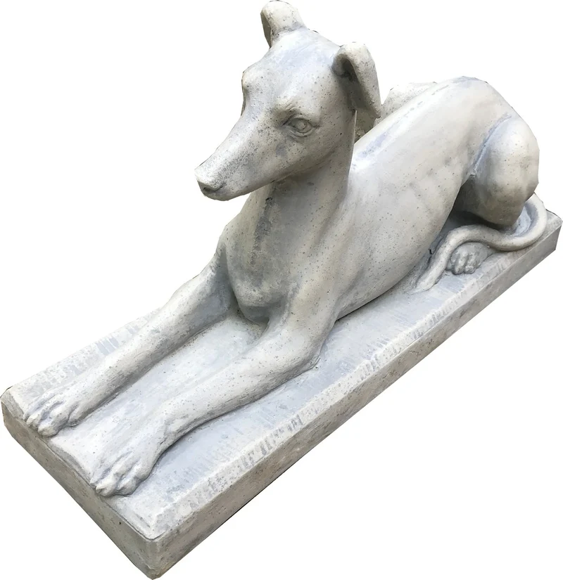 Casa Padrino Jugendstil Garten Skulptur Hund Massiv & Schwer 83 x 27 x H47 cm - Gartenskulptur Deko Antik Stil Grau