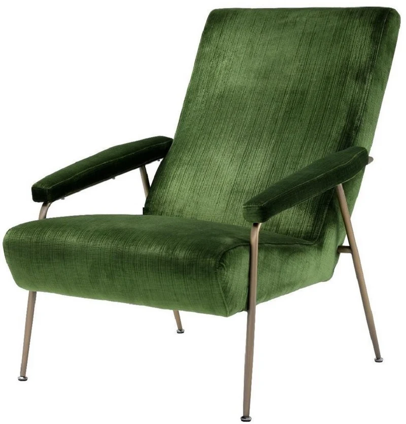 Casa Padrino Luxus Lounge Sessel Grün / Messing 73 x 102 x H. 96,5 cm - Wohnzimmer Samt Sessel - Luxus Wohnzimmer Möbel