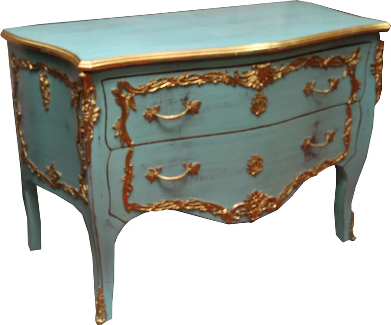 Casa Padrino Barock Kommode Türkis / Gold Antik Stil 130 cm - Handgefertigt aus Massivholz - Limited Edition