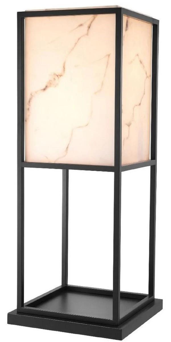 Casa Padrino Luxus Stehleuchte Schwarz / Alabasterfarben 45 x 45 x H. 114,5 cm - Moderne Wohnzimmer Lampe - Luxus Kollektion