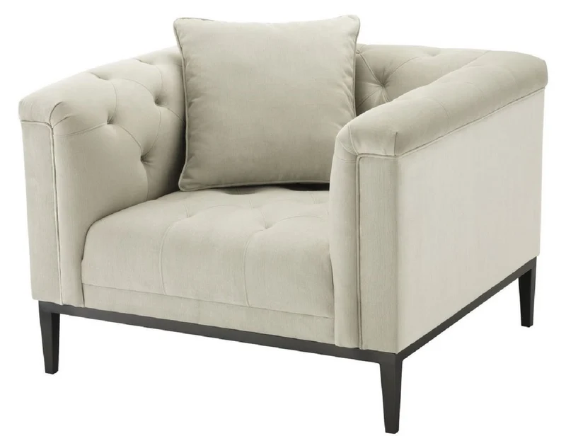 Casa Padrino Luxus Chesterfield Sessel mit Kissen Hellgrau / Rotguss 103 x 97 x H. 75 cm - Chesterfield Wohnzimmer Möbel