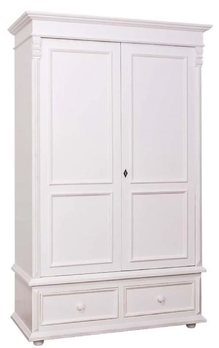 Casa Padrino Landhaus Stil Kleiderschrank Weiß, Massives Pinienholz, H 206 cm B 127 cm T 61 cm