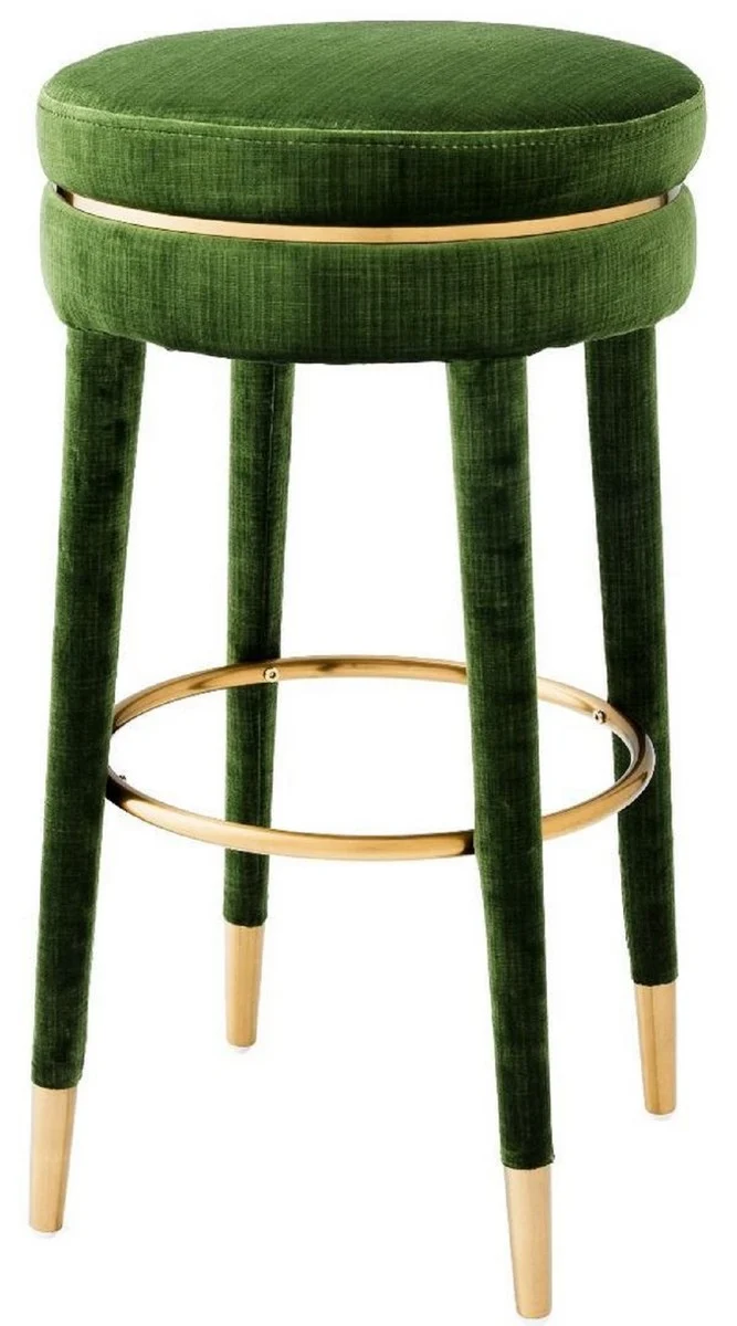 Casa Padrino Luxus Barhocker Grün / Messing Ø 41 x H. 78 cm - Runder Samt Hocker - Luxus Möbel