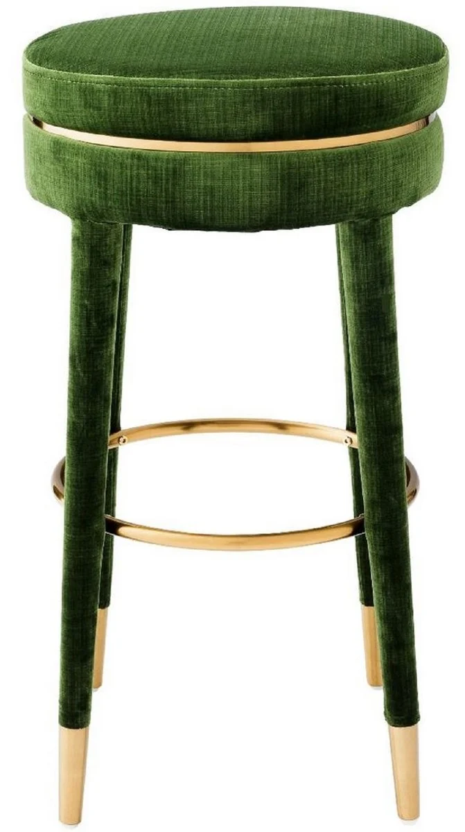Casa Padrino Luxus Barhocker Grün / Messing Ø 41 x H. 78 cm - Runder Samt Hocker - Luxus Möbel