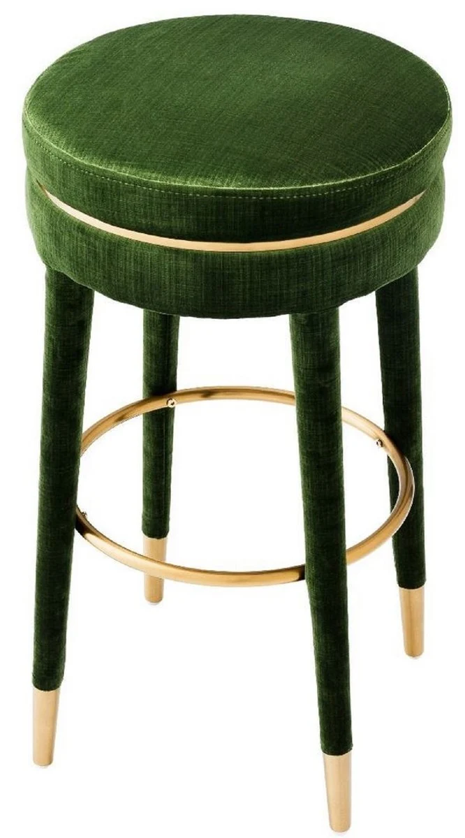 Casa Padrino Luxus Barhocker Grün / Messing Ø 41 x H. 78 cm - Runder Samt Hocker - Luxus Möbel