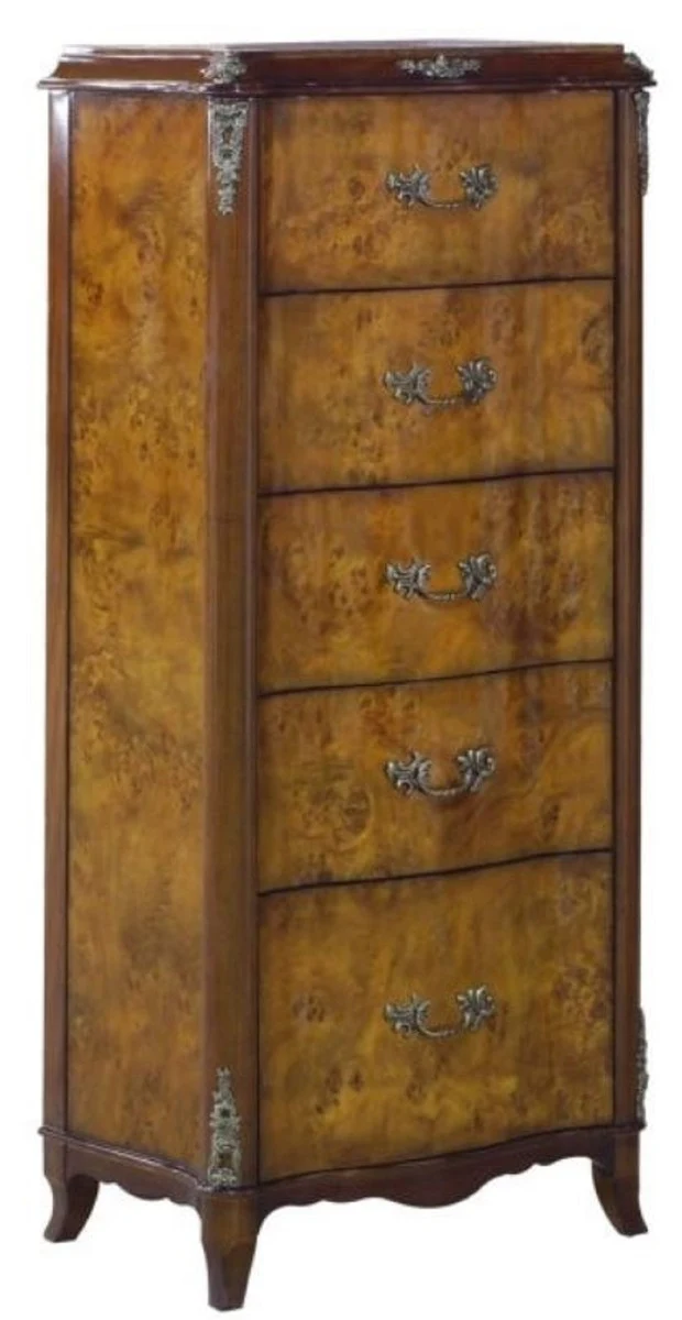 Casa Padrino Luxus Barock Kommode mit 5 Schubladen Hellbraun / Braun 56 x 36 x H. 128 cm - Barockmöbel