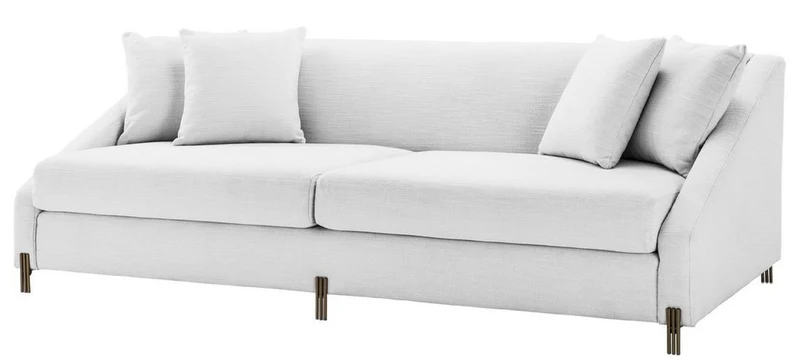 Casa Padrino Luxus Sofa Weiß / Messingfarben 223 x 94 x H. 73 cm - Wohnzimmer Sofa mit 4 Kissen - Luxus Möbel
