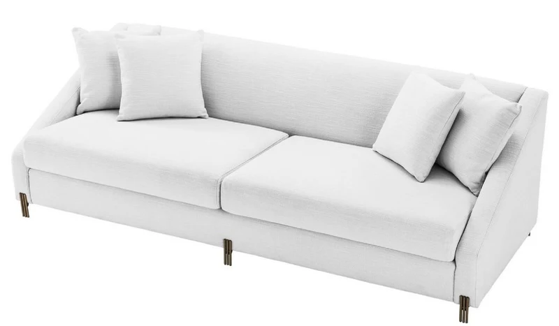 Casa Padrino Luxus Sofa Weiß / Messingfarben 223 x 94 x H. 73 cm - Wohnzimmer Sofa mit 4 Kissen - Luxus Möbel