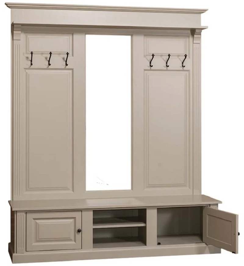 Casa Padrino Landhausstil Garderobe Oliv 180 x 41 x H. 210 cm - Massivholz Garderobenschrank mit Spiegel - Landhausstil Garderobenmöbel