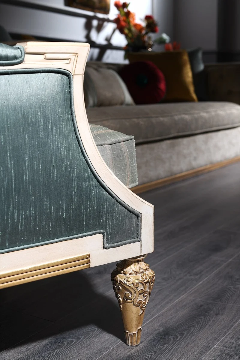 Casa Padrino Luxus Barock Sessel Türkis / Weiß / Gold 70 x 80 x H. 112 cm - Barock Wohnzimmermöbel