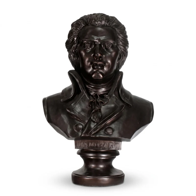 Casa Padrino Barock Mozart Büste Schwarz 50 x 25 x H. 65 cm - Dekofigur im Barockstil
