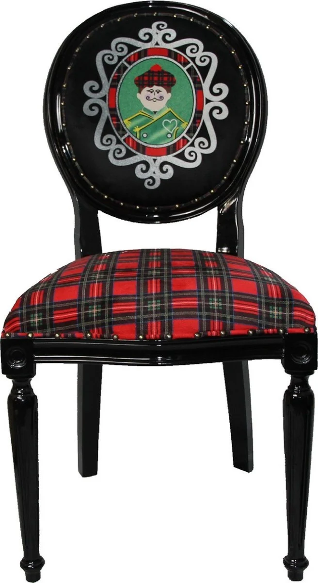 Casa Padrino Luxus Barock Esszimmer Set Schottland Mann Mehrfarbig / Schwarz 48 x 50 x H. 98 cm - 6 handgefertigte Esszimmerstühle - Barock Esszimmermöbel