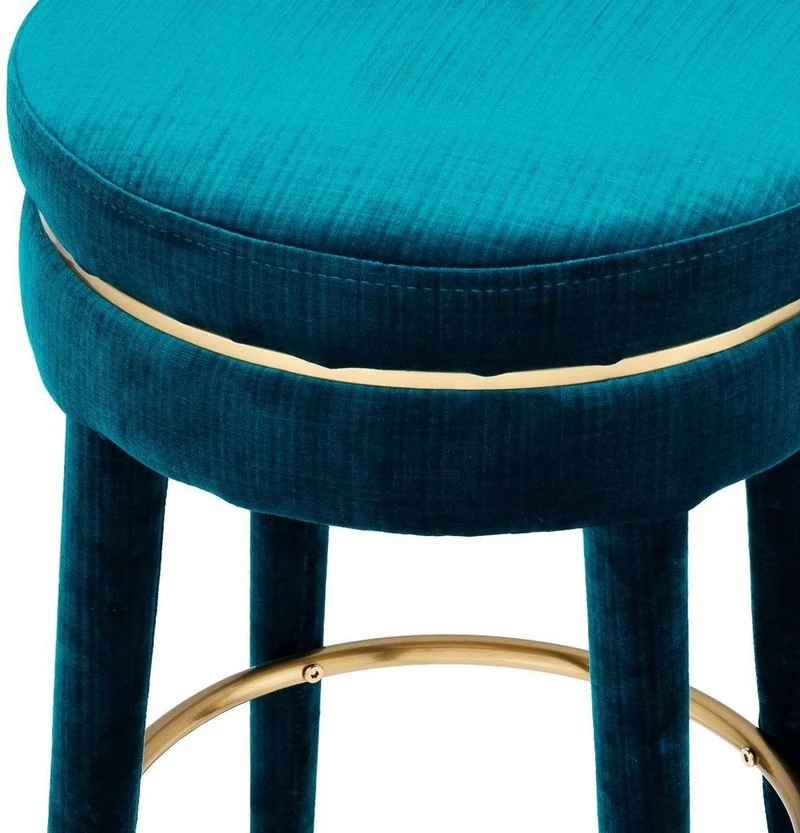 Casa Padrino Luxus Barhocker Blau / Messing Ø 41 x H. 78 cm - Runder Samt Hocker - Luxus Möbel