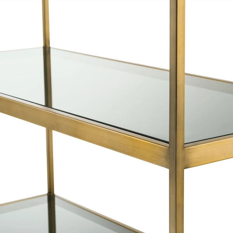Casa Padrino Luxus Regalschrank Messing / Grau 95 x 40 x H. 225 cm - Edelstahl Schrank mit 5 Glasregalen - Büromöbel - Wohnzimmermöbel