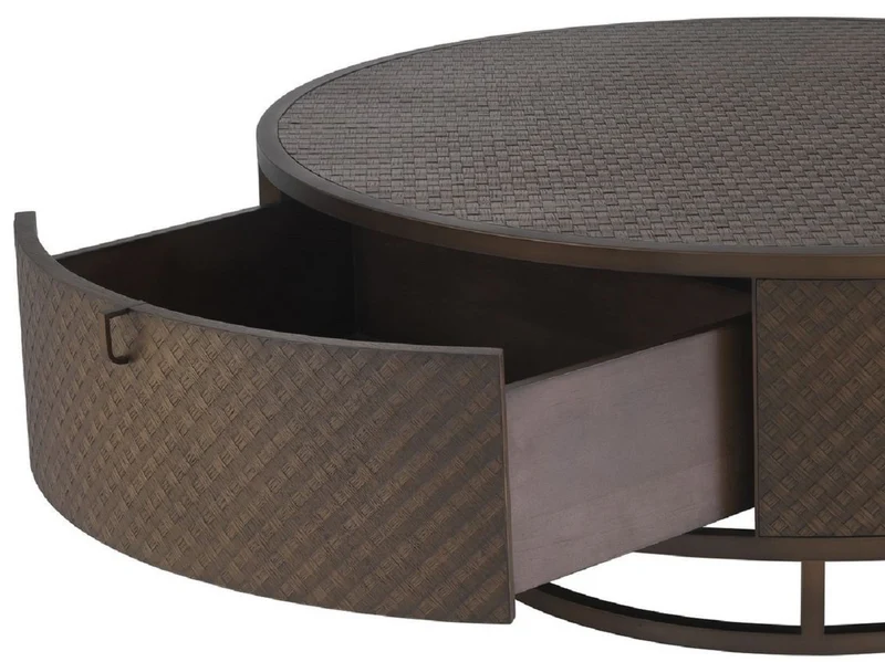 Casa Padrino Luxus Couchtisch Bronze Ø 100 x H. 40,5 cm - Runder Wohnzimmertisch mit 2 Schubladen - Luxus Wohnzimmermöbel