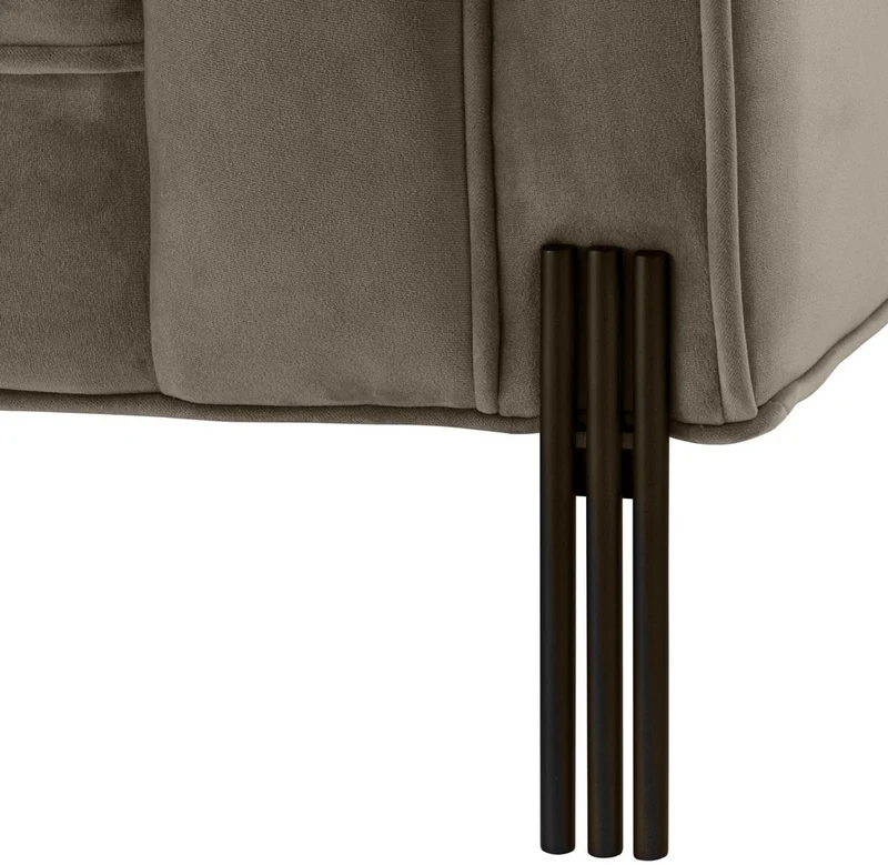 Casa Padrino Luxus Lounge Sofa Greige / Schwarz 223 x 95 x H. 68 cm - Rechtsseitiges Wohnzimmer Sofa mit edlem Samtsoff und 2 Kissen