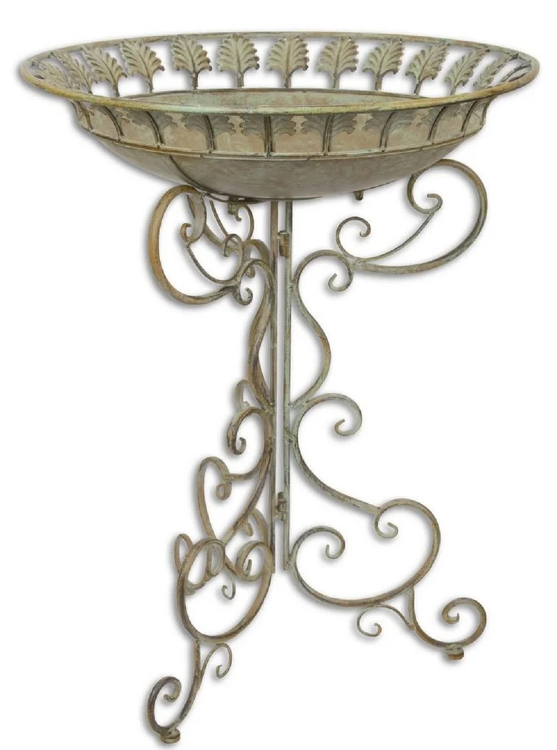Casa Padrino Jugendstil Vogelbad mit Ständer Antik Grün Ø 52 x H. 67,5 cm - Barock & Jugendstil Garten Deko