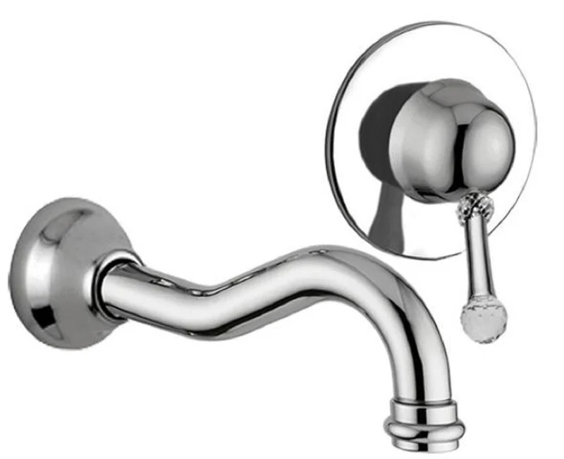 Casa Padrino Luxus Waschtisch 2-Loch-Wandarmatur mit Swarovski Kristallglas Silber - Waschtischarmaturen Set - Einhebelmischer & Wasserhahn - Nostalgisches Bad Zubehör