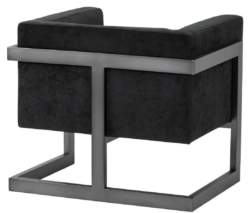 Casa Padrino Luxus Club Samt Sessel Schwarz / Bronze 86 x 70 x H. 74 cm - Luxus Qualität