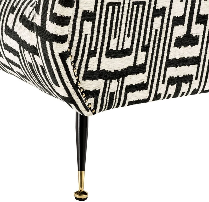 Casa Padrino Luxus Sessel Schwarz / Weiß / Messingfarben 80 x 90 x H. 88 cm - Wohnzimmer Sessel - Wohnzimmermöbel