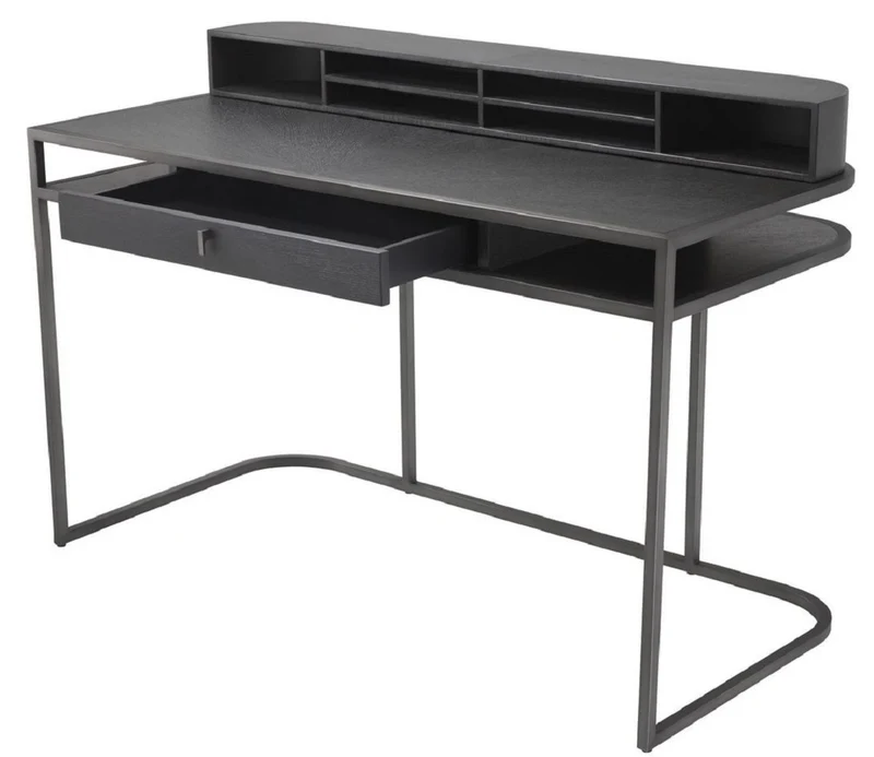 Casa Padrino Luxus Schreibtisch mit Schublade und abnehmbaren Regalaufsatz Dunkelgrau 130 x 60 x H. 75 cm - Büromöbel