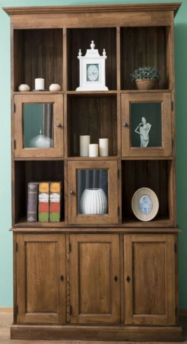 Casa Padrino Landhausstil Schrank Braun 130 x 50 x H. 240 cm - Massivholz Wohnzimmerschrank mit 6 Türen - Landhausstil Wohnzimmer Möbel